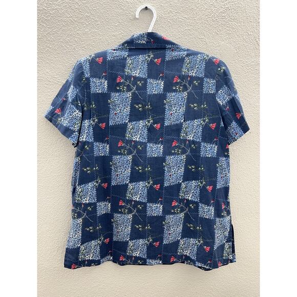 Womens Handmade Shirt Size Unknown Blue Floral Short Sleeve Button Up - Picture 8 of 9